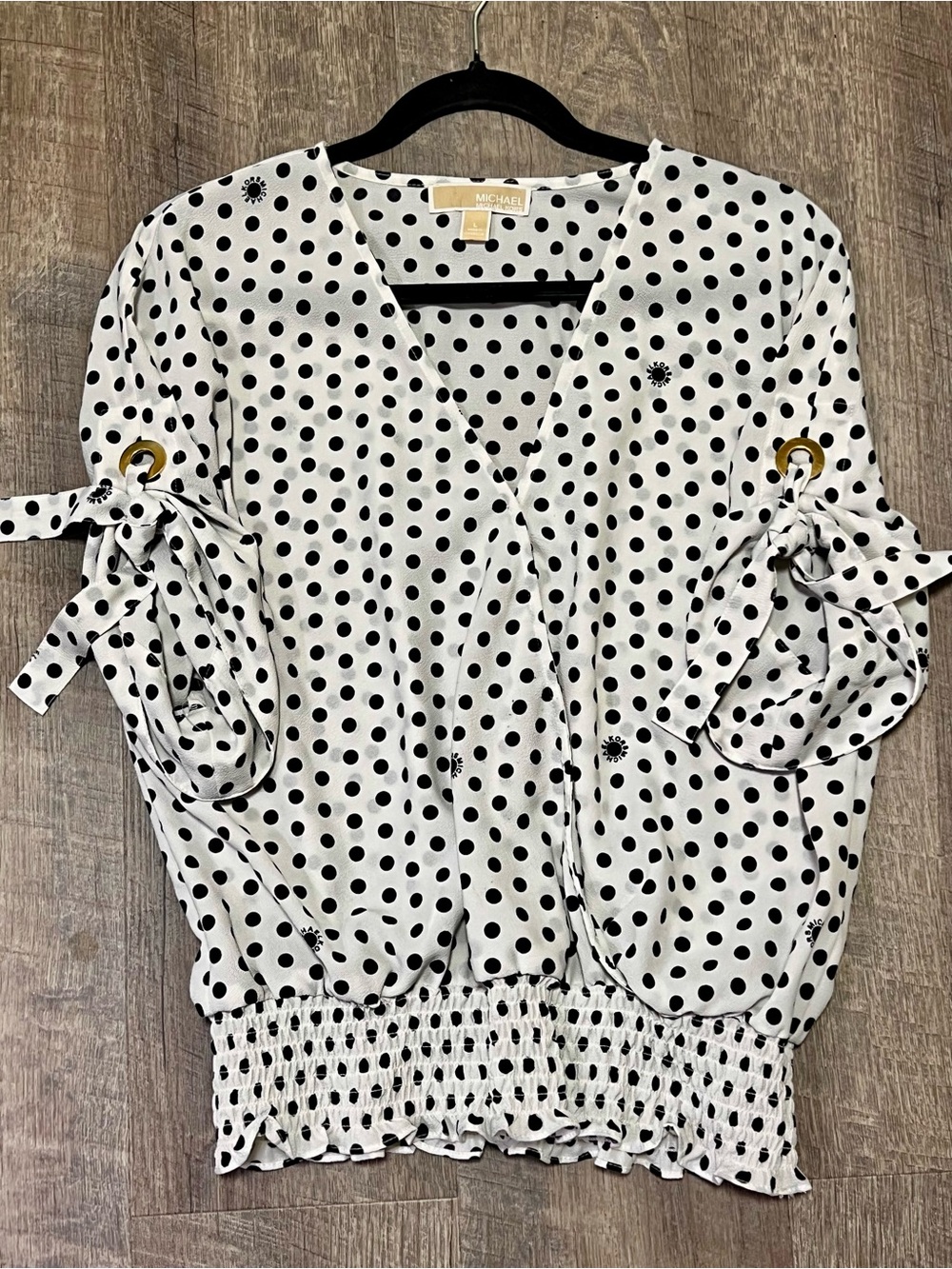 Michael Kors Black Polka Dot V-Neck Blouse on White